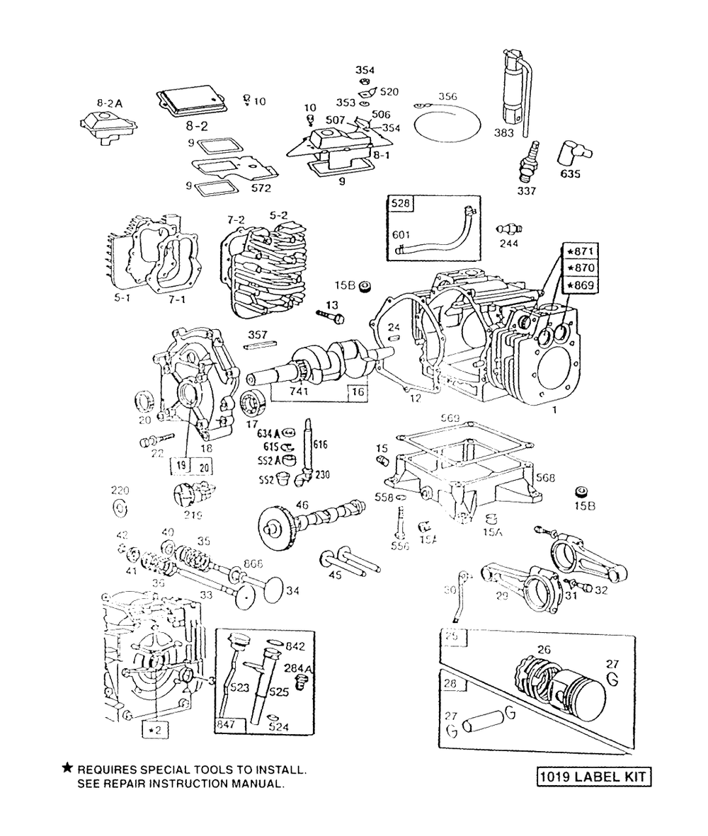 Cylinder, Sump, Cover, Heads Diagram and Parts List for 404437-1209-XX  Briggs and Stratton Engine